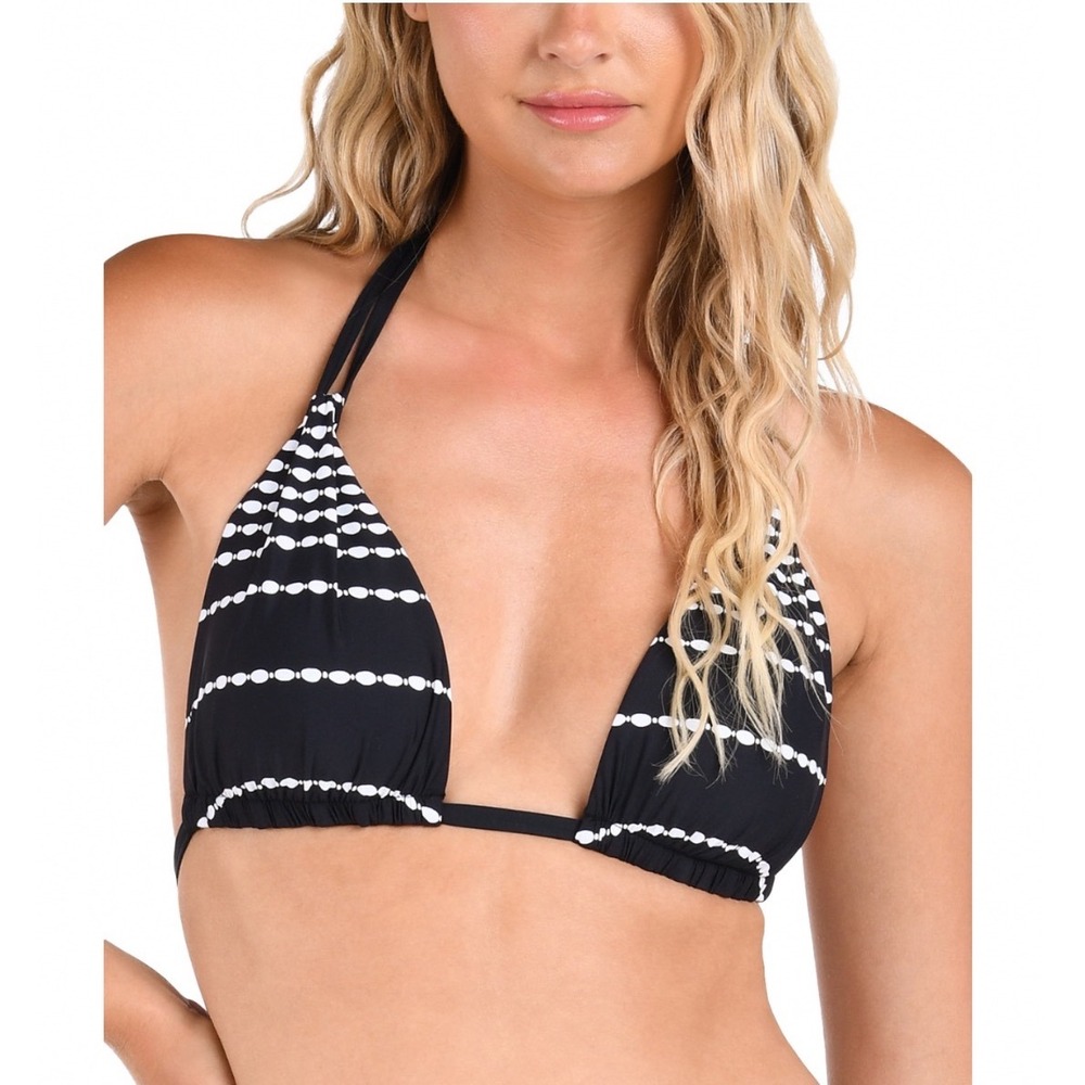 La Blanca City Lights Goddess Halter Bikini Top Black White Dotted Size 14